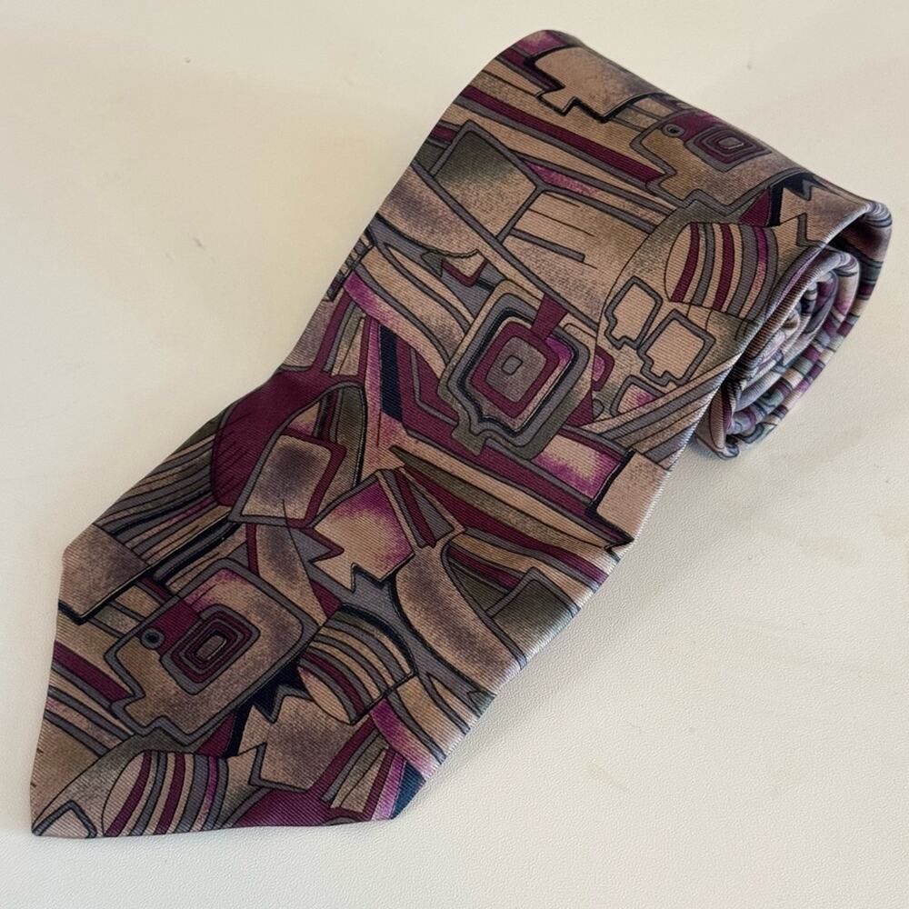 Harve Benard Men's Multicolor Abstract Adjustable Pure Silk Pointed Neckties